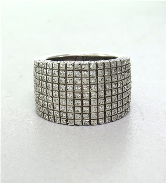 18k Gold Gianni Versace Diamond Ring: Ring size - 71/2, ring is 14.8mm wide at widest point. approx. 273 diamonds. Marked - GV,750,Italian hallmark. weight - 27.7g