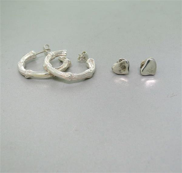 Tiffany & Co. Sterling Silver Earrings Lot of 2: Tiffany & Co. sterling hoop earrings are 28mm in diameter, Marked - T & Co., 1995, 925, Weight - 11.5gTiffany & Co. Elsa Peretti sterling heart stud earrings are 7mm x 10mm, Marked - Tiffa