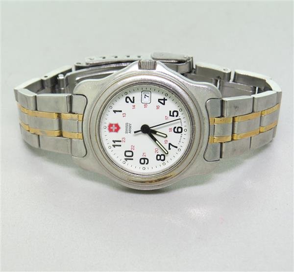 Swiss Army Stainless Steel Watch: Case - 30mm excl. crown x 30mm excl. lug tips. Folding clasp.,original buckle. Date at 3o'clock.