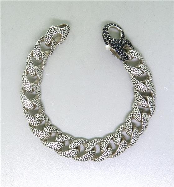 Stephen Webster Silver Sapphire Bracelet: Bracelet measures 8.25" Long, 15mm wide. Marked - SW, Makers Hallmark, 925. Weight - 68.3g