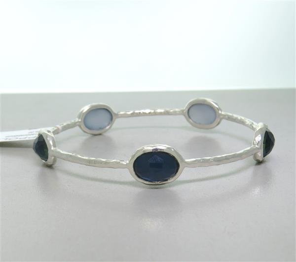 New Ippolita Sterling Wonderland Bangle Bracelet: Bracelet features faceted blue stones and will fit up to 7" wrist. Bracelet measures 11mm wide at widest points. Marked - Ippolita, 925. Weight - 15.1g