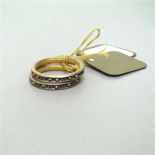 New Gurhan Capitone 24k Gold Band Ring Set of 2: Each ring size 6 1/2, each band is 2.7mm wide. Marked - Gurhan,rt67, 1166/990. weight - 5.1g