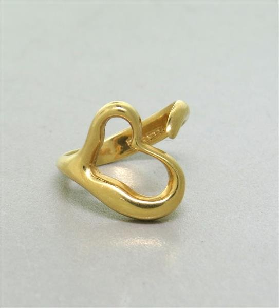 Tiffany & Co. Elsa Peretti Open Heart Ring: Ring size 5, 15mm at widest point. Marked - Peretti 18K, Weight - 4.6g