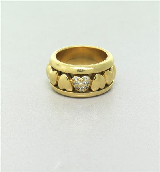 Piaget 18k Gold Diamond Rotating Heart Band Ring: Ring size - 4 1/2, ring is 11mm. 10 diamonds. Marked - A70527,48,Piaget,1997,750. weight - 13.2g