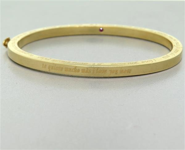 Roberto Coin 18k Gold Bangle Bracelet: Bracelet will fit up to 7 1/2" wrist and is 4mm wide. Marked - Italy,750,Roberto Coin signature ruby. Weight - 13.7g