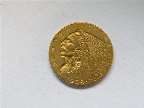 1908 Indian Head 2.5 Dollar Gold US Coin: 1908 Indian Head 2.5 Dollar Gold US Coin