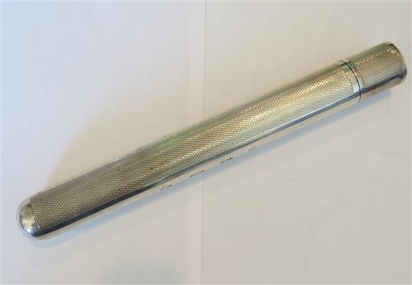 Alfred Dunhill Sterling Cigar Tube: 1 cigar tube - 7 9/16" long and 22.7mm in diameter. Marked - AD,925,makers mark. weight - 70.1g