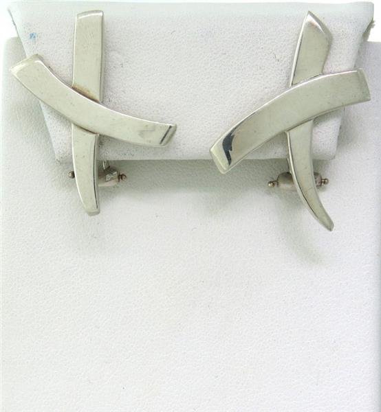 Tiffany & Co. Paloma Picasso Sterling Silver X: Earrings are 33mm x 23mm. Marked - 1985 Sterling, Spain, Tiffany & Co, Paloma Picasso. Weight - 9.5g