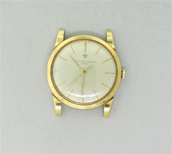 Vacheron Constantin 18k Gold Watch cal. 1002: 18k gold case - 31mm in diameter excl. crown x 36mm lug tip to lug tip. Case signed 343619, ref. 6031, cal.1002. 18 jewel movement. Manual wind,center second hand. Missing hour mark at 9 o'clock,