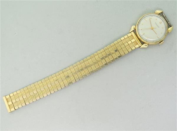 Ulysse Nardin Chronometer 14k Gold Watch: 14k gold case - 28mm in diameter excl. crown x 36mm lug to lug tip. Triple signed,Marked swiss,chronometer,Ulysse Nardin,17 jewels. Adjusted temperature. Movement 559865. Senter second hand,applied go