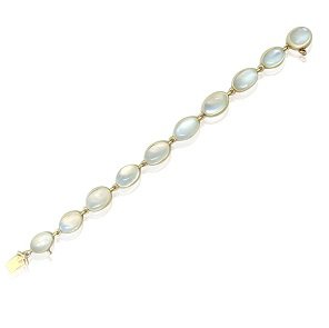 Antique 14k Gold Moonstone Bracelet: Bracelet is 6" long and 8.5mm wide. 10 moonstones. Marked 14k. weight 10.8g