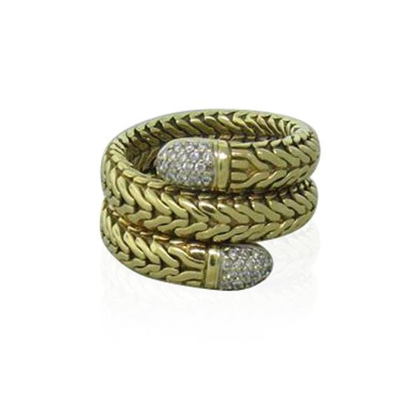 John Hardy 18k Gold Diamond Wrap Ring: Ring size is 7 - 7 1/2 (slightly flexible), ring id 16mm at widest point. Marked JH,18k. weight - 17.8g