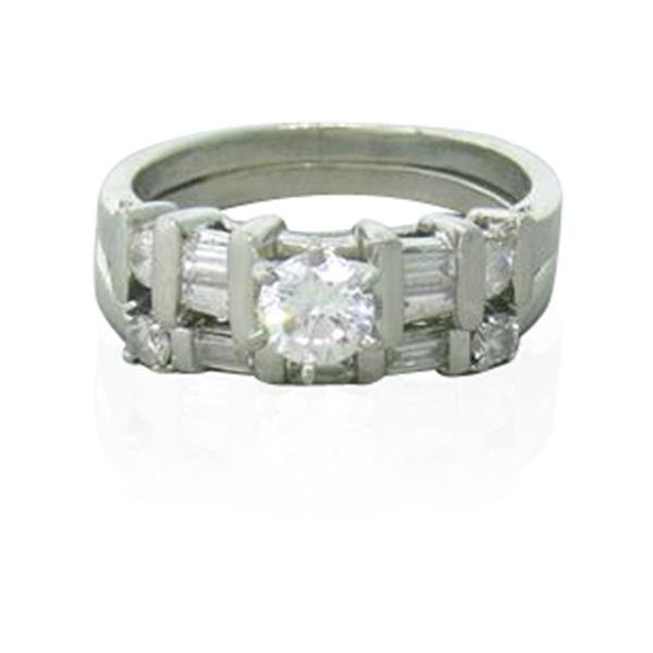Platinum Diamond Engagement Wedding Band Set: Diamonds - Center - approx. 0.35ct, Total - approx. 0.65ctw. Clarity - SI, Color - H. Ring size 5 1/2. Rings combined are 6.8mm wide. Marked - PT950 ODI. Weight - 8.3g