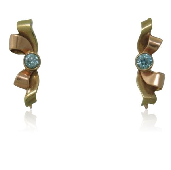 1940s 14K Gold Blue Zircon Earrings: Earrings measure 22.7mm x 7.5mm. Marked - 14K, Weight - 3.4g