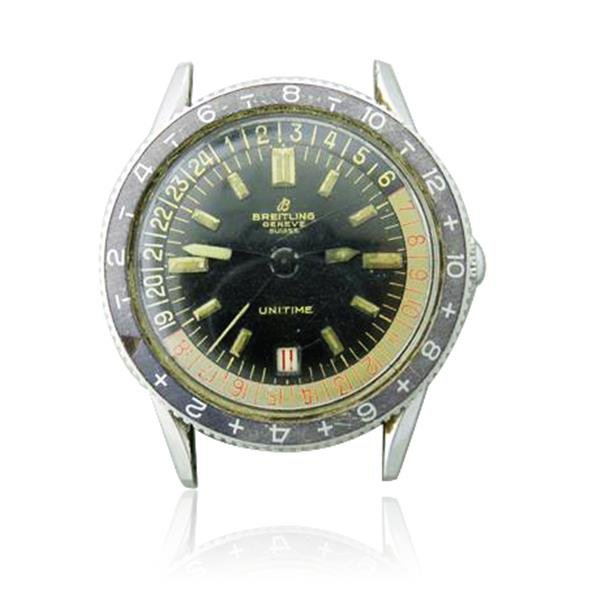 Rare Breitling Unitime Watch ref. 2610: Case 37mm in diameter, excl. crown and lugs. Screw down water resistant case, anti magnetic. Original crown. running order