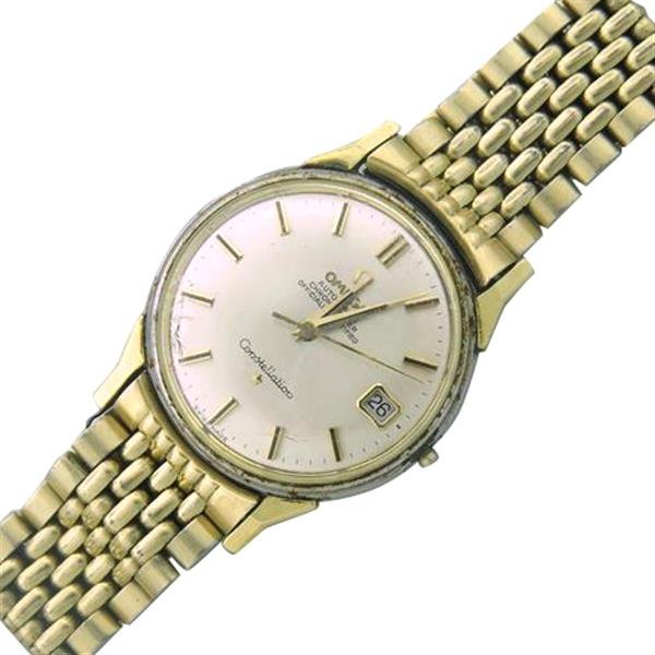Omega Constelation 1970s Watch cal. 561: Case is 33mm in diameter,excl. lug tips and crown. Gold lugs,screw down case. Missing bezel, automatic movement,17 jewel,adjusted 5 positions. cal. 561. Watch does not run,missing crown. Banalce wheel