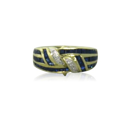 14K Gold Sapphire Diamond Ring: Ring size 6, 8.7mm at widest point. Marked 585, Weight - 3.7g
