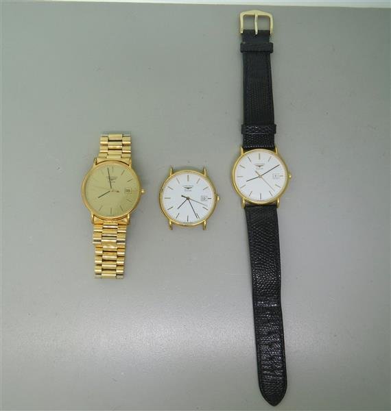 Longines Watch lot of 3: 3 quartz Longines watches, all 3 cases measure 32mm in diameter. Movement - quartz, all 3 not running. 1 watch is missing a back. Date at 3 o'clock.
