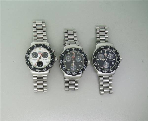 Tag Heuer Formula 1 Mens Chronograph Watches Lot Of: 39mm Stainless Steel Case. Unidirectional Rotating Bezel. Functions: Hours, Minutes, Seconds, Date, Chronograph. Quartz Movement.Tag Heuer Formula One Stainless Steel Chronograph 571.513 - Running (Be