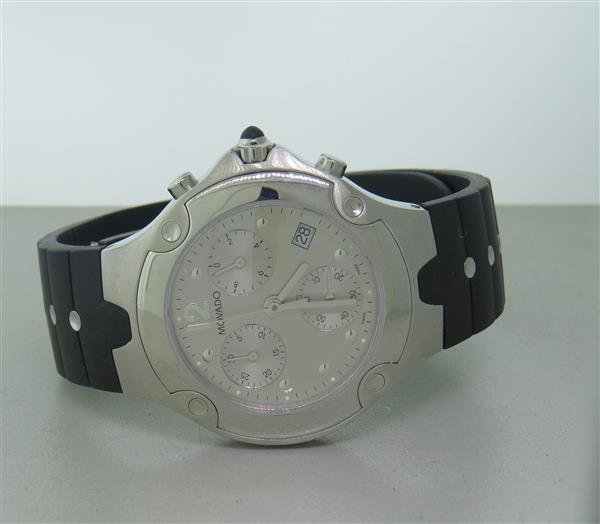 Movado Sports Edition Mens Chronograph Watch: 42mm Stainless Steel Case. Functions: Hours, Minutes, Seconds, Date, Chronograph. Quartz movement. Running Order.