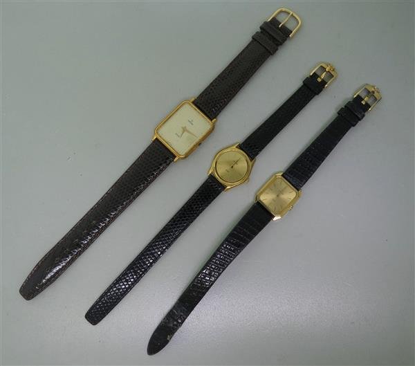 Concord San Remo Watch Lot of 3: 2 San Remo Collection, 1 18k gold electroplated. Cases - 22mm in diameter, 19mm x 19mm excl. lug tips, 25mm x 29mm excl .lug tips. All quartz movements - running order.