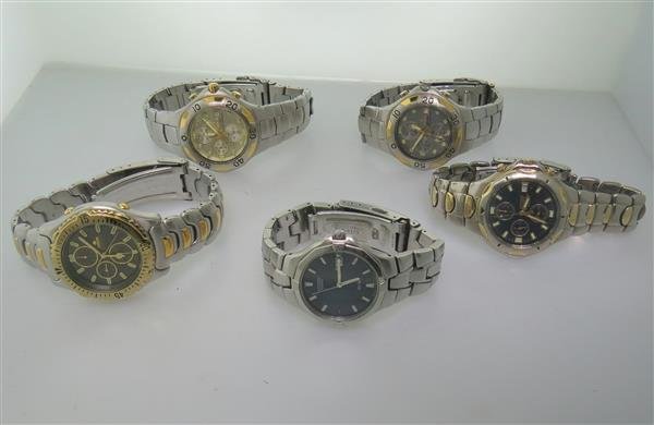 Lot of 5 Citizen Mens Watches: Lot of 5 Citizen watches. Functions - 4 watches are 3 reg. chronographs with luminous markers. One watch is missing one marker at 9 o'clock. None were checked for functionality or working order.