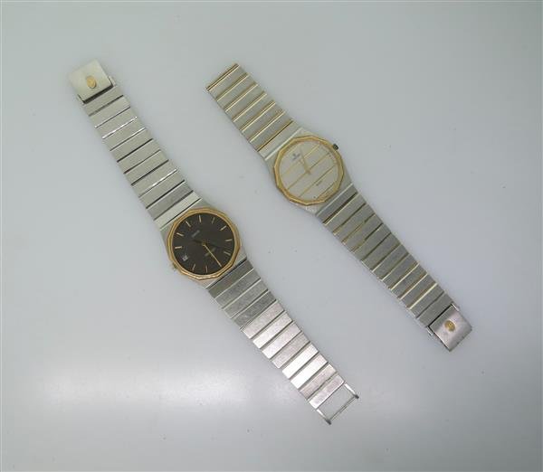 Concord Two Tone Mens Watches Lot Of Two: Concord Stainless Steel Mens Watch. 31mm Case. Gold Bezel. Functions: Hours & Minutes. Quartz Movement. Crown Not Rotating. Not Running. Part Of Bracelet Missing.Concord Stainless Steel Mens Watch