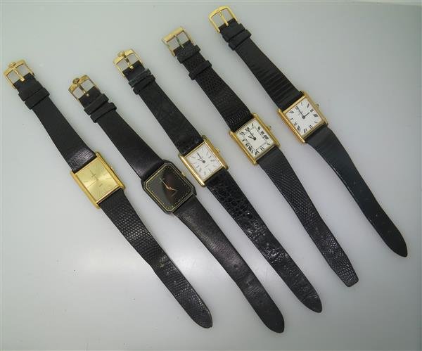 Lot of Five Concord Watches: Lot of Five Concord Watches. 18k Gold Electroplated Cases. Functions: Hours, Minutes. Quartz Movement. Not Running