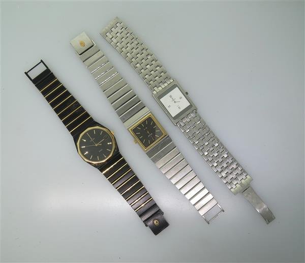 Lot of three Concord Watches: Three Concord Mens Watches. Quartz Movement. Not Running. Concord With White Dial Missing Part Of Bracelet.