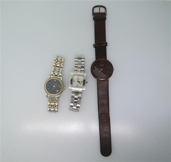 Tissot Watch Lot of 3: 3 Tissot watches. One is missing crystal. Quartz movements - not running.