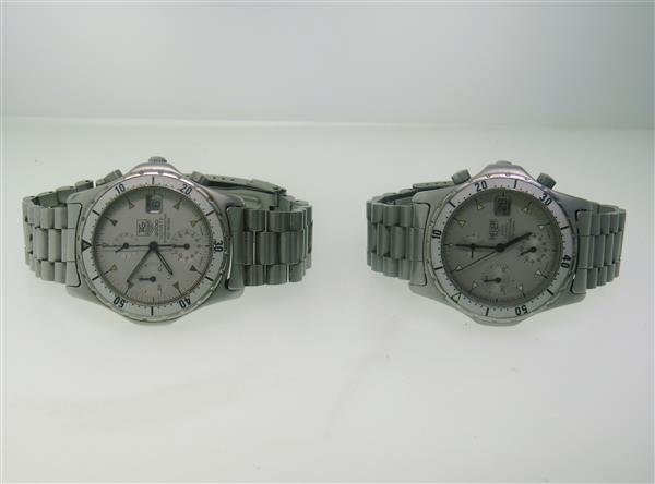 Tag Heuer Professional Chronograph Watch Lot of 2: Lot of 2 Tag Heuer watches - cases are 36mm in diameter. Quartz movement - not running. Functions - 3 registered chronograph,date at 3 o'clock,rotating bezels with indicators. Original band and bu