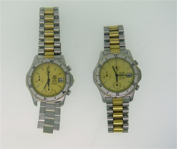 Tag Heuer Professional Quartz Watch lot of 2: Lot of 2 Tag Heuer watches, cases - 36mm in diameter. Quartz movements - not running. Functions - 3 reg chronograph, date at 3 o'clock. Original bands and buckles - one band is missing a link/pin.