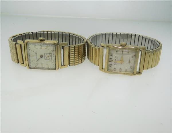 Longines Gruen Manual Wind Watch Lot of 2: Lot of 2 watches - Longines - 14k gold filled, case 23mm excl crown x 28mm excl lugs. Small second hand at 6 o'clock,original dial,crystal has scratches. Gruen - 10k gold filled bezel.case 21mm ex
