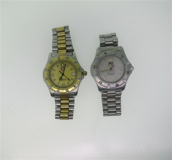 Tag Heuer Professional Stainless Steel Watch Lot of 2: Lot of 2 Tag Heuer watches - cases 36mm in diameter excl crown and lugs. Functions - date at 3 o'clock, luminous hands,markers,center second hand,rotating bezel. Quartz movements - not running