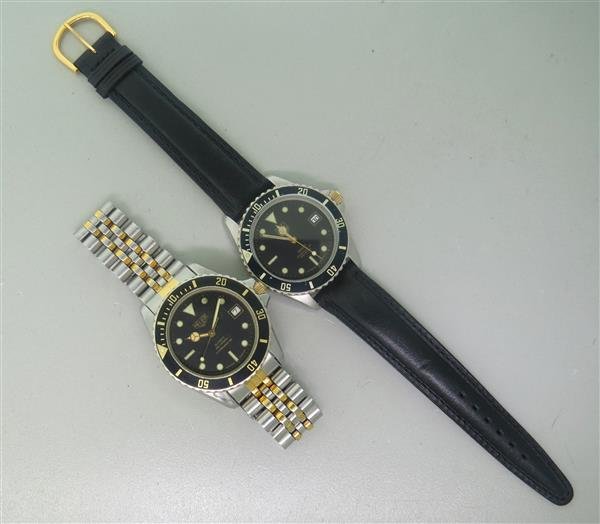 Tag Heuer Professional Watch Lot of 2: Lot of 2 Heuer and Tag Heuer watches. Cases - 36mm in diameter. Quartz - not running. Black dials with luminous markers/hands,date at 3 o'clock,rotating bezels,buckle does not close on steel band.