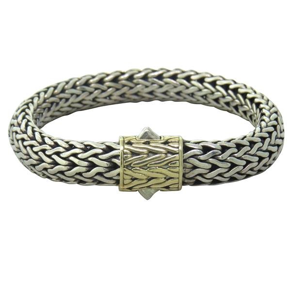 John Hardy 18K Gold Sterling Silver Classic Bracelet: Bracelet is 7 1/2" Long, 11mm wide. Marked JH 925 18K, Weight - 68.6g