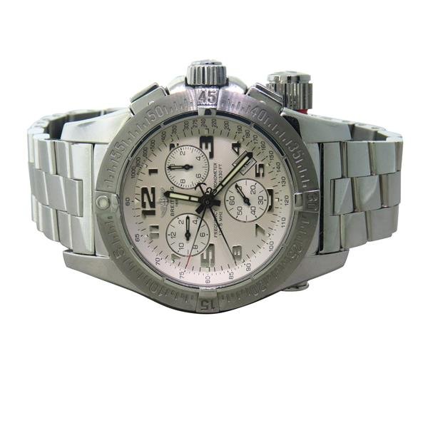 Breitling Emergency Mission Chronograph Watch A73322: Case 42mm in diameter excl. pushers and crown. Dial with arabic silvered numeral markers, luminous hands,small second hand at 6 o'clock, 3 reg chronograph,date between 4 and 5 o'clock. Mint co