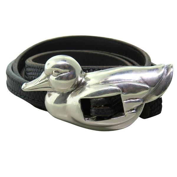 Kieselstein Cord Sterling Silver Duck Belt Buckle w/: Buckle measures approx. 3" x 1 1/2". Marked Kieselstein-Cord Sterling 1981 USA. Belt is 42" long and 10.5mm wide. Belt marked Designed by Barry Kieselstein Cord. Buckle weight - approx.
