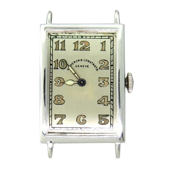 18k Gold Vacheron Constantin Watch: 18k gold case - 21mm excl. crown x 30mm excl lugs. Double signed, 18k case marked 18k,E.E.R. 61104, movement marked : Vacheron Constantin,Swill, Geneva,17 jewels,5 adj. Movement #405786. Dial signed V