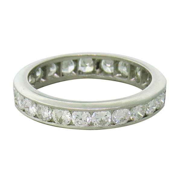 Platinum Diamond Eternity Wedding Band Ring: Ring size 6, ring is 3.7mm wide. Featuring 23 diamonds, approx. 1.35-1.40ctw. Tested plat. weight - 3.9gr