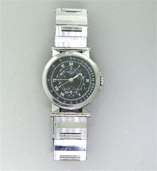 Movado Vizio Chronograph Steel Watch: Case 37mm in diameter. Quartz - running order. 3 reg. chronograph,date at 4o'clock. Watches are guaranteed to be in running order, if described as such, at the time of listing only. Watches have n