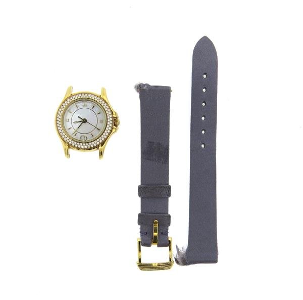 Mauboussin 18k Gold Diamond Mother of Pearl Watch: 18k gold case - 25mm in diameter. Bezel set with two rows of diamonds approx. 0.85ctw. Mother of pearl dial with gold markers, center second hand, date at 6 o'clock. Quartz movement - running orde