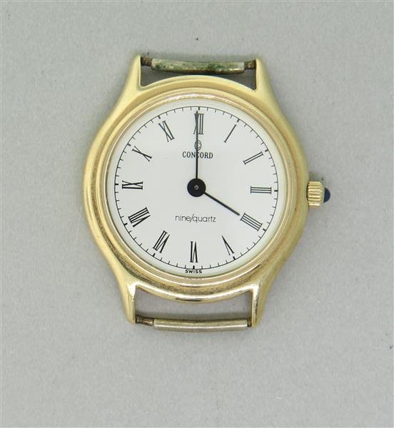 14k Gold Concord Quartz Watch: 14k gold case - 26mm in diameter. Quartz movement - not running. Watches are guaranteed to be in running order, if described as such, at the time of listing only. Watches have not been tested for feat