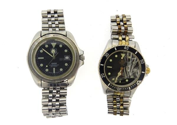 Tag Heuer Watch Lot of 2 980020N 980006N: Lot of 2 Tag Heuer watches - quartz movements, not running. One crystal is broken. Luminous hands, date at 3 o'clock.Watches are guaranteed to be in running order, if described as such, at the tim