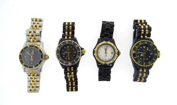 Heuer Tag Heuer Watch Lot of 4: 2 Heuer and 2 Tag Heuer watches. Quartz movements - all not running. Luminous markers, date at 3 o'clock.Watches are guaranteed to be in running order, if described as such, at the time of listing