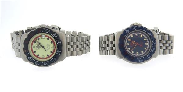 Tag Heuer Watch Lot of 2: Two Tag Heuer watches - cases are 35mm in diameter. Luminous dial,markers,hands. Date at 3 o'clock. Quartz - both is running order.Watches are guaranteed to be in running order, if described as su