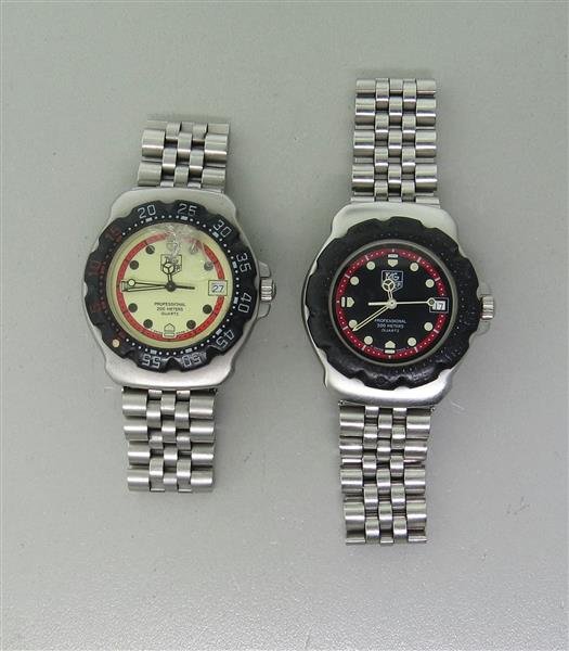 Tag Heuer Professional Watch Lot of 2: Lot of 2 Tag Heuer watches - cases measure 34mm in diameter. Ref. 371.513 and WA1214. Features - luminous dial, markers and hands, date at 3 o'clock. One crystal is broken. Quartz movements - not 