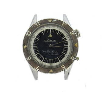 Rare LeCoultre Deep Sea Alarm Automatic Watch: Rare LeCoultre watch ,stainless steel water resistant case - 39mm in diameter. Missing crown, watch shows wear. Automatic movement - running order. Original dial.Color stones have not been tested for