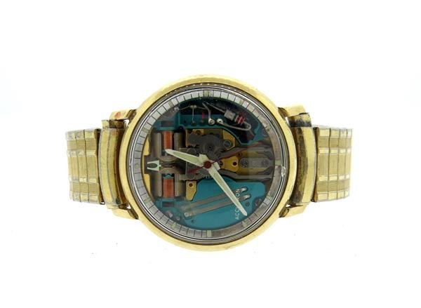 Bulova Accutron Spaceview Watch: 10k gold filled top , steel back case - 34mm in diameter. Automatic movement - running order. Color stones have not been tested for color and clarity enhancement,unless stated otherwise. Watches are g