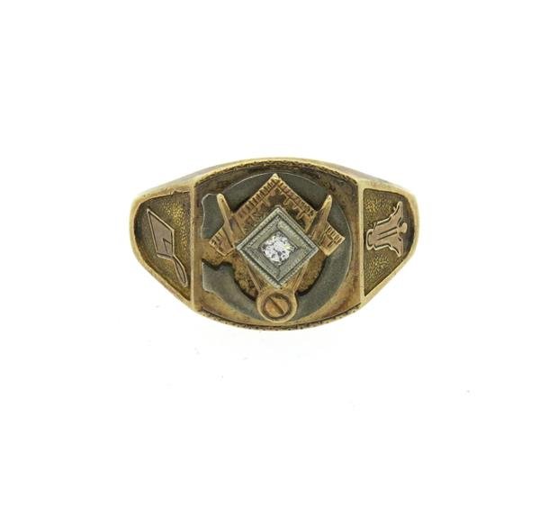 Antique 10k Gold Diamond Ring: Ring size 10 1/4, ring top is 13mm x 13mm. 1 diamond. Marked 10k. Weight - 8.5 grams.Gemstones have not been graded for color and clarity ,and tested for clarity and color enhancement, unless stated o